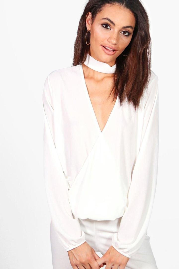 Boohoo Nora Premium Choker Neck Blouse Ivory