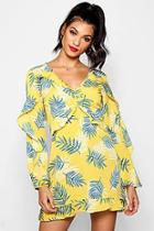 Boohoo Annie Ruffle Trim Palm Print Skater Dress