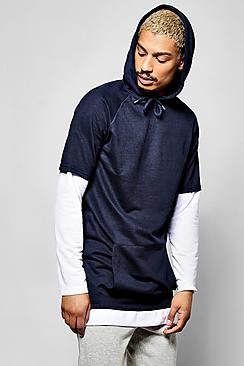Boohoo Faux Layer Longline Hoodie With Zips