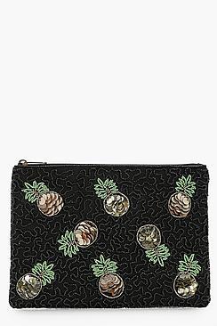 Boohoo Emily Sequin Pineapple Zip Top Clutch