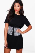 Boohoo Rebecca Check Lace Up Corset T-shirt Dress Black