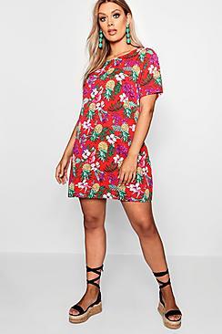 Boohoo Plus Bethany Floral Print Shift Dress