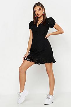 Boohoo Broderie Anglaise Ruffle Mini Dress