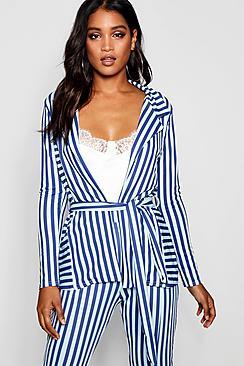 Boohoo Sophie Stripe Belted Blazer