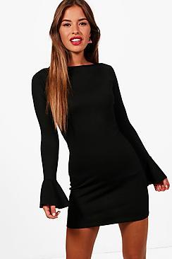 Boohoo Petite Rosa Ruffle Cuff Long Sleeve Shift Dress