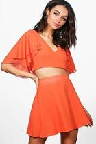 Boohoo Abby Chiffon Frill Sleeve Top & Skirt Co-ord