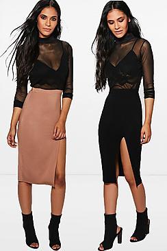 Boohoo Zaharah 2 Pack Side Split Jersey Midi Skirt