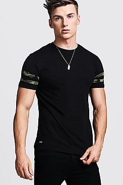 Boohoo Camo Sleeve Stripe T-shirt