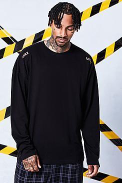 Boohoo Man Certified Long Sleeve Tee With Woven Tab Detail