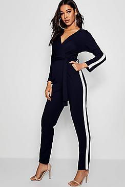 Boohoo Contrast Sports Stripe Jumpsuit