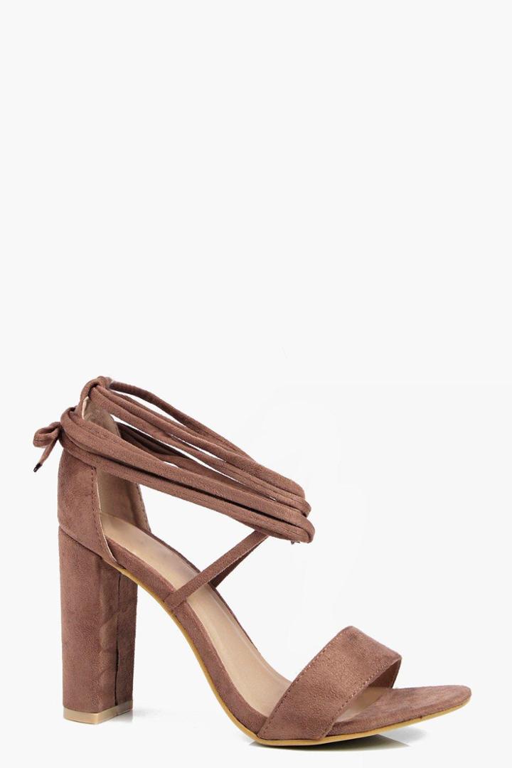 Boohoo Emma Wrap Strap Block Heel Sandal Mocha