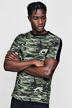 Boohoo Camo T-shirt With Velour Panel