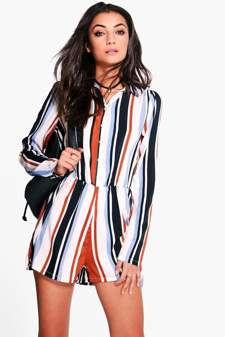 Boohoo Tall Renee Mixed Stripe Playsuit Multi