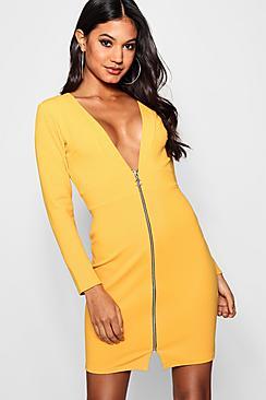 Boohoo Plunge Front O Ring Zip Bodycon Dress