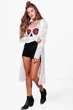 Boohoo Sarah Crochet Festival Long Cardigan