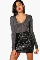 Boohoo Esme Metallic Rib V-neck Side Split Jumper