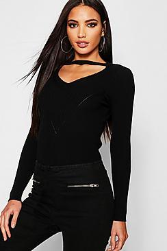 Boohoo Cut Out V Neck Jumper