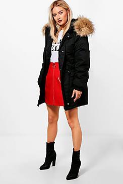 Boohoo Imogen Boutique Faux Fur Trim Parka