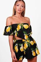 Boohoo Alice Lemon Print Top And Short Co-ord