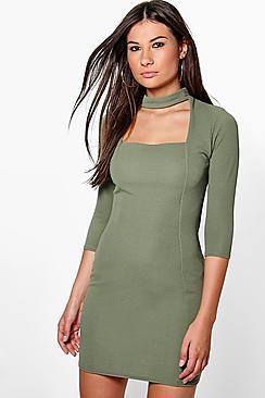 Boohoo Lucretia High Neck Cut Out Midi Bodycon Dress