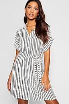 Boohoo Woven Stripe Belted Shirt Dress