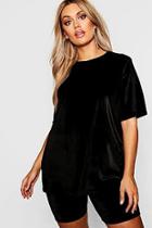 Boohoo Plus Velvet Split Open Back T Shirt