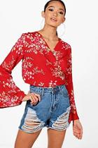 Boohoo Daisy Floral Print Wrap Top