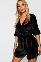 Boohoo Plus Velvet Wrap Ruffle Playsuit