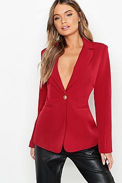 Boohoo Woven Plunge One Button Blazer