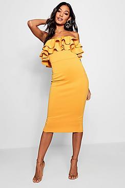 Boohoo Bandeau Ruffle Detail Midi Dress