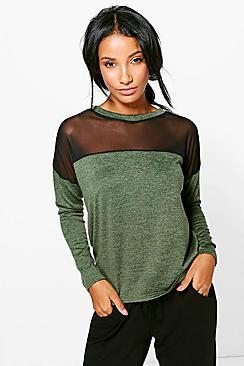 Boohoo Leah Sheer Panel Long Sleeve Top