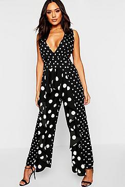 Boohoo Pinafore Polka Dot Ruffle Jumpsuit