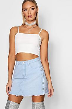 Boohoo Peggy Popper Side Denim Skirt