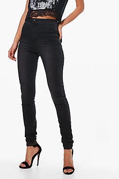 Boohoo Tall Lara Washed Black High Waisted 36 Leg Jeans