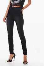 Boohoo Tall Lara Washed Black High Waisted 36 Leg Jeans
