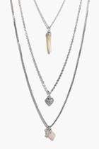 Boohoo Bella Horn Layered Necklace Silver
