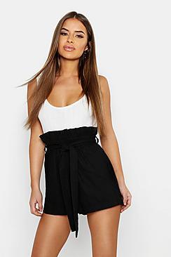 Boohoo Petite Linen Belted High Waisted Shorts