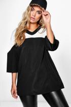 Boohoo Plus Jess Colour Block Baseball Tee Black