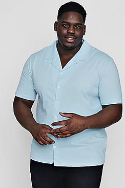 Boohoo Big And Tall Jersey Revere Collar Shirt