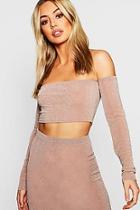 Boohoo Petite Glitter Sparkle Bandeau Sleeve Crop Top