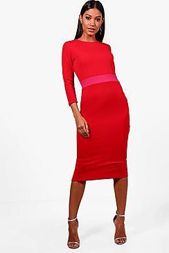 Boohoo Maya Formal Contrast Waist Midi Dress