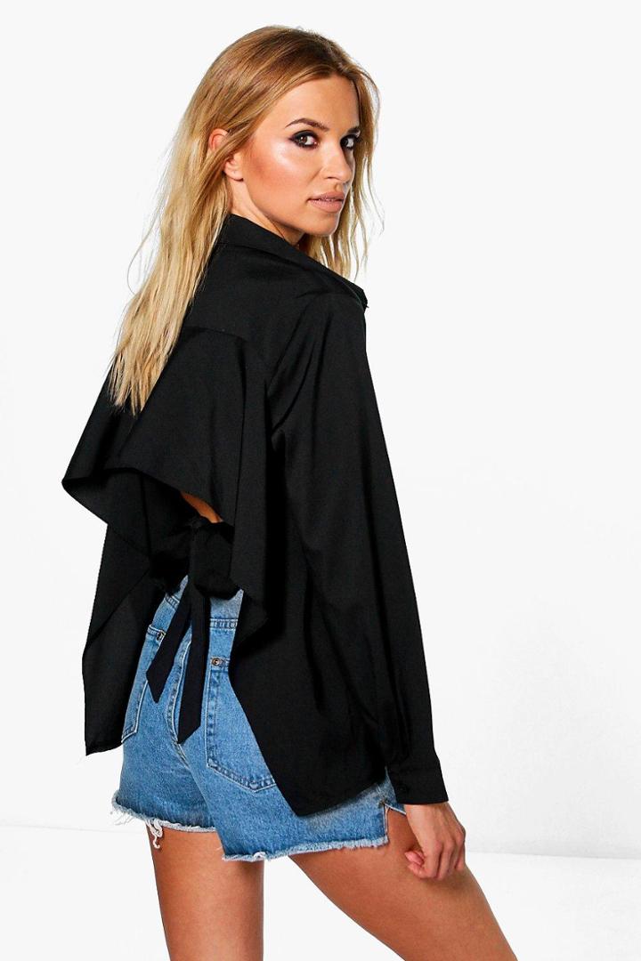 Boohoo Enya Tie Detail Open Back Shirt Black