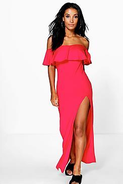 Boohoo Lola Ruffle Split Side Maxi Dress