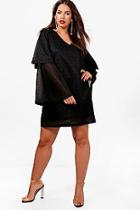 Boohoo Plus Ava Glitter Tiered Sleeve Plunge Shift Dress
