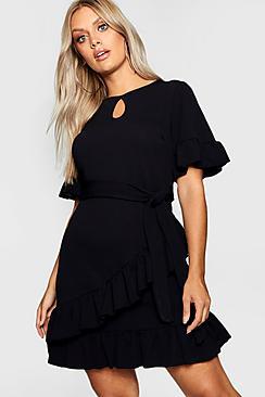 Boohoo Plus Ruffle Wrap Skater Dress
