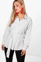Boohoo Plus Harper Stripe Wrap Front Oversized Shirt