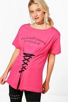 Boohoo Naomi Slogan Lace Up T-shirt