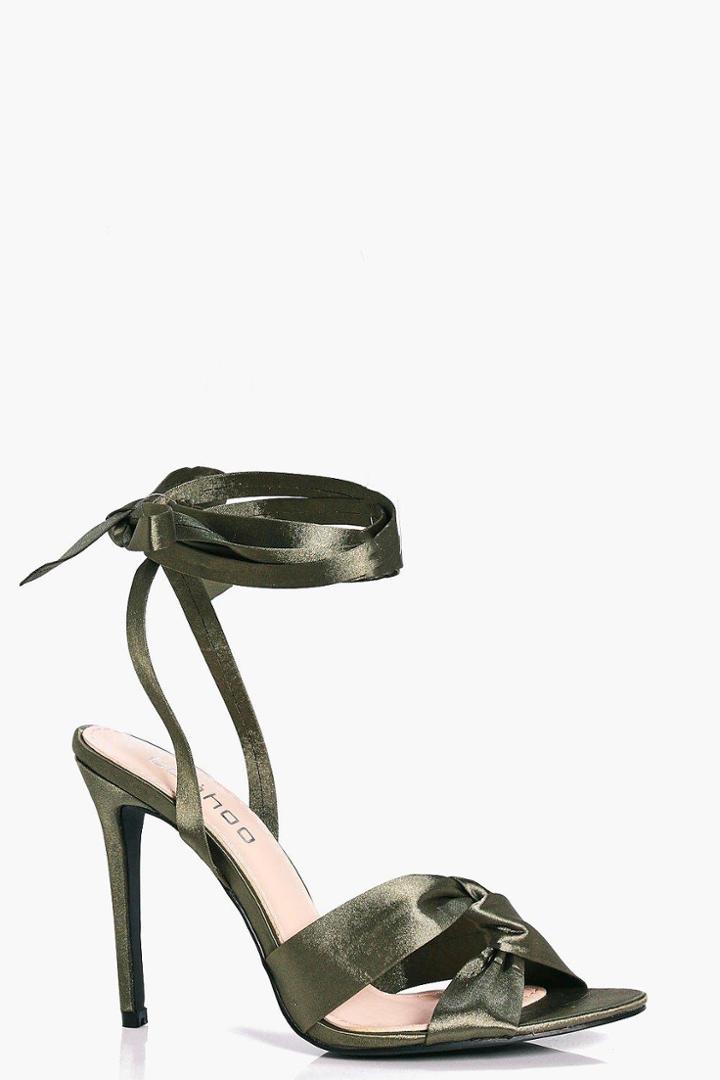 Boohoo Emma Knot Front Wrap Strap Sandal Khaki
