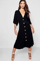 Boohoo Woven Button Through Angel Sleeve Midi Dress