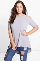 Boohoo Plus Ivory Ribbed Open Shoulder Top Grey